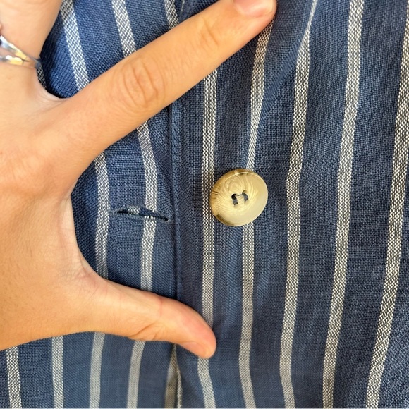 Lauren Vidal Blue and White Striped Linen Blazer Medium Coastal Grandma Light - Picture 5 of 10